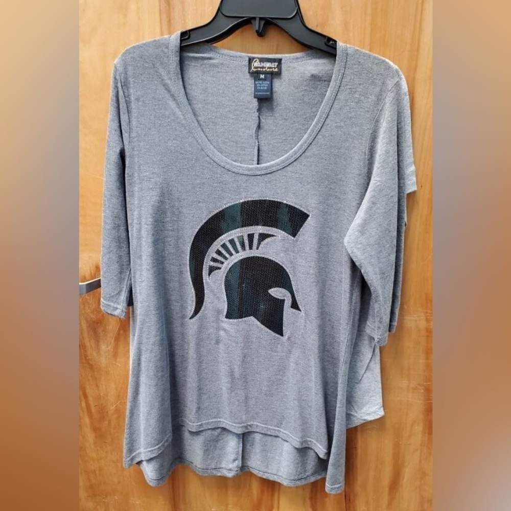 Game day Couture Michigan State Spartans Grey& Green Sequin Long Sleeve Top Sz M